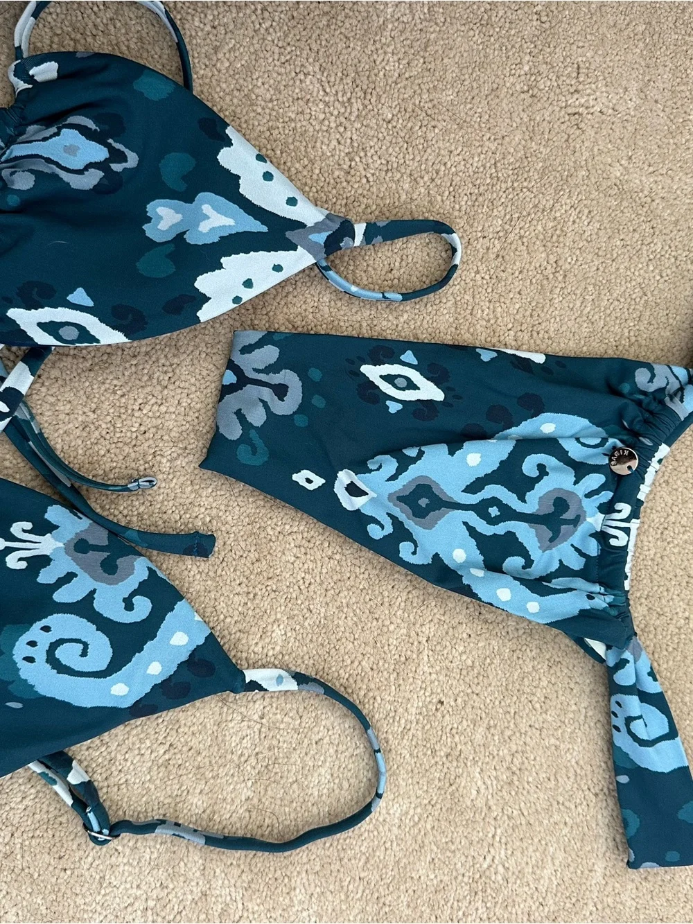 Women's Teal Paisley Triangle Bikini Set